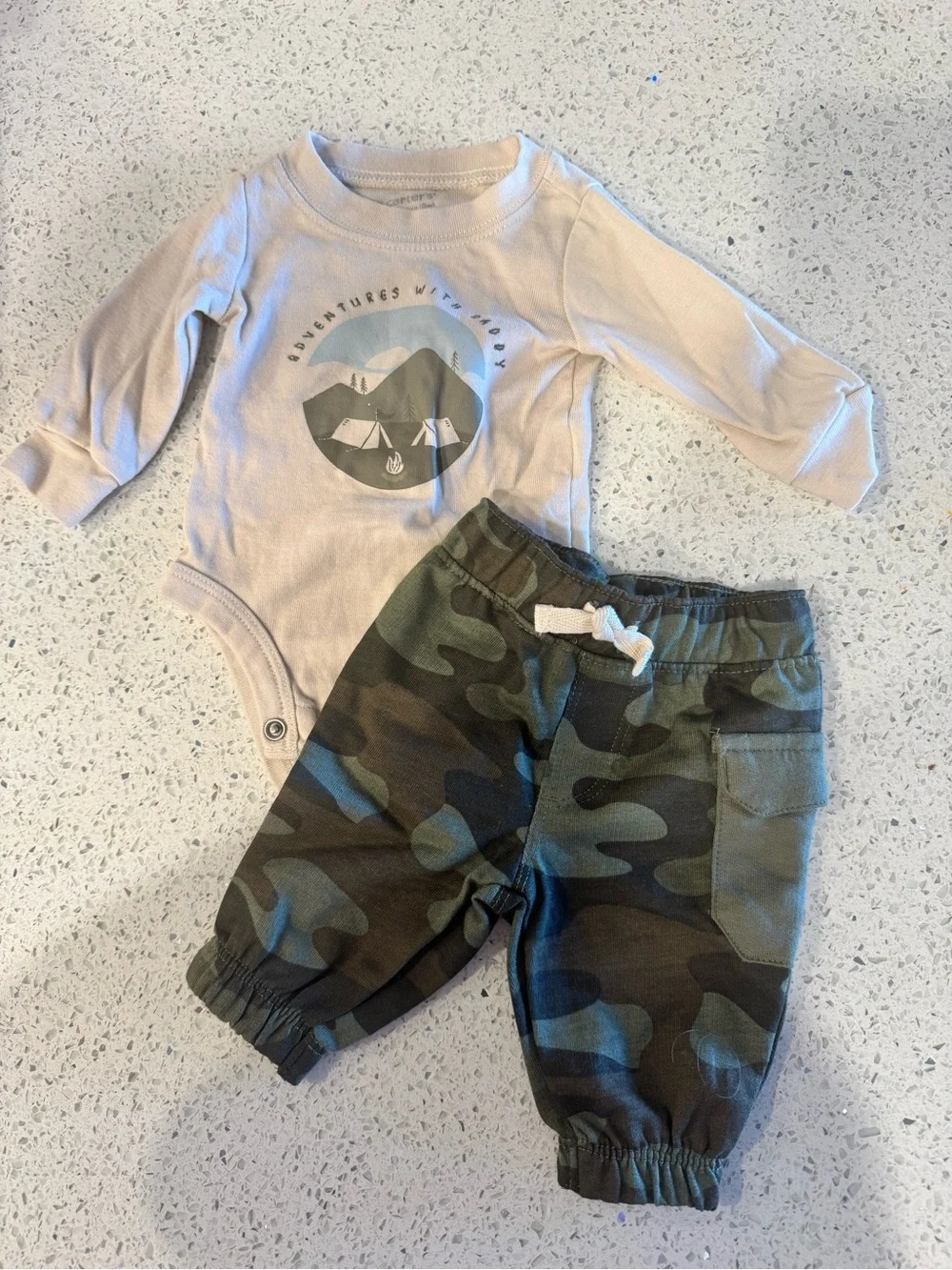 Carter's Cream Graphic Bodysuit with Green Camo Pants Set